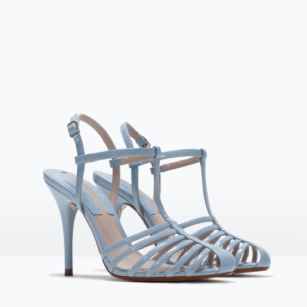 ZARA T-Bar Heeled Sandals in Powder Blue